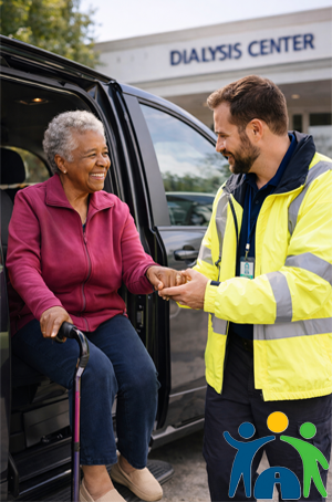 Driver assisting senior